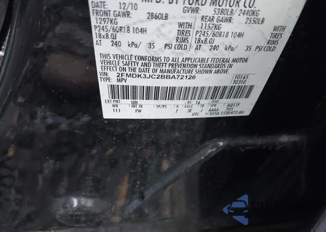 2011 Ford Edge Sel z USA, uszkodzony, nr VIN 2FMDK3JC2BBA72126